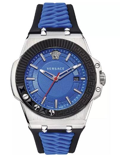 Cheap Versace Men's Swiss Chain Reaction Blue & Black Silicone Strap Watch 45mm Replica
