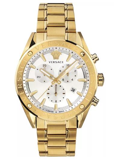 Cheap Versace Men's Swiss V-Chrono Gold Ion-Plated Stainless Steel Bracelet Watch 44mm Replica