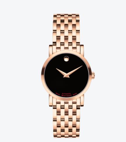 Movado Red Label Women Rose Gold Automatic Bracelet Watch Replica 0607064