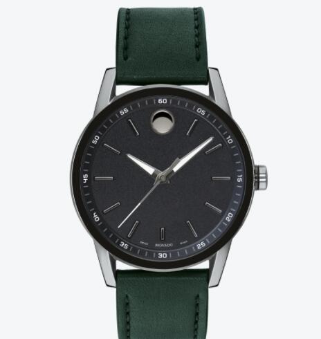 Replica Movado Museum Men Black PVD Stainless Steel Watch With Green Strap 0607264