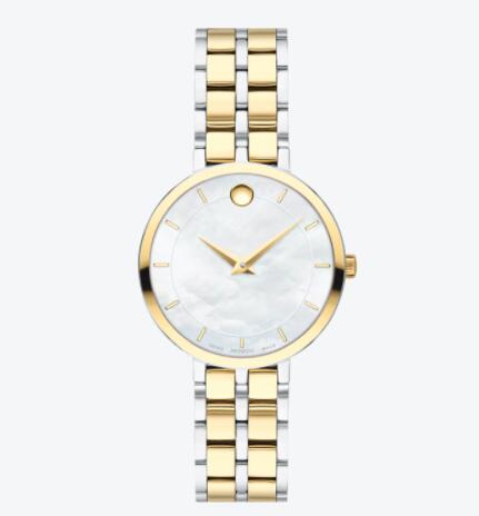 Movado Kora pale yellow gold watch with white dial, pale yellow gold accents and two-toned stainless steel and pale yellow gold bracelet Replica 0607323