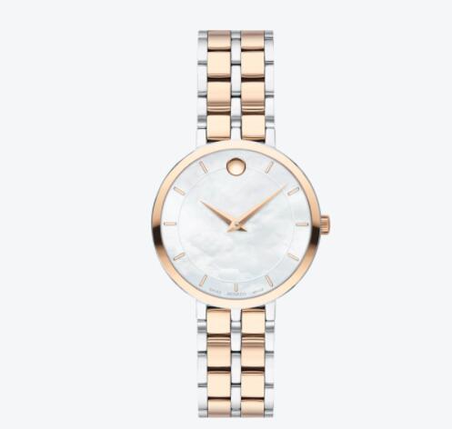 Movado Kora pale rose gold watch with white dial, pale rose gold accents and two-toned stainless steel and pale rose gold bracelet Replica 0607324