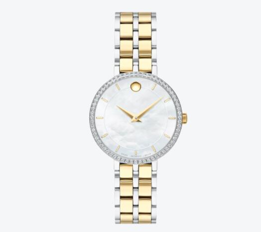 Movado Kora two-tone watch and bracelet with white dial and gold accents Replica 0607326