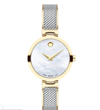 MOVADO AMIKA two-toned watch with white dial, pale gold accents and mesh bracelet Replica Watch 0607362