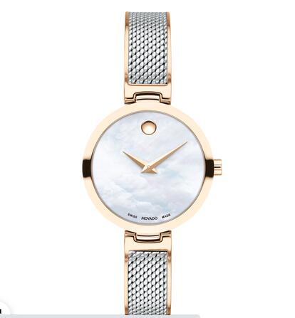 MOVADO AMIKA two-toned watch with white dial, pale rose gold accents and mesh bracelet Replica Watch 0607363