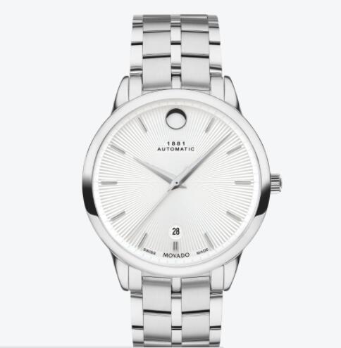 Replica Movado 1881 Automatic stainless steel watch and bracelet with white dial 0607462