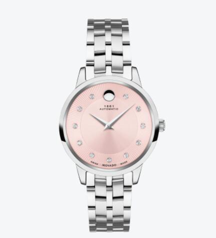 Replica Movado 1881 Automatic Stainless Steel Watch With Pink Dial 0607487