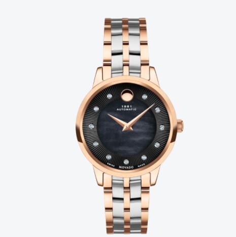 Replica Movado 1881 Automatic Stainless Steel Two-Tone Watch With Black Mother-of-Pearl Dial 0607488