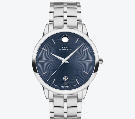 Fake Movado 1881 Automatic Watch 39 mm stainless steel case bracelet blue textured dial 0607569