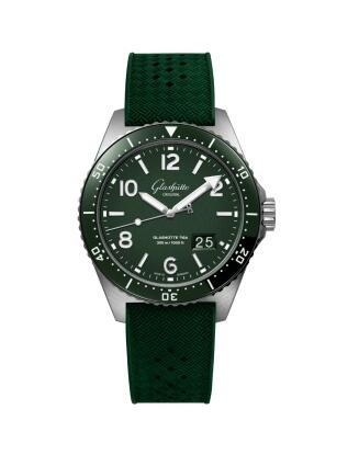 Glashütte Original SeaQ Panorama Date Stainless Steel Green Rubber Pin Replica Watch 1-36-13-07-83-06