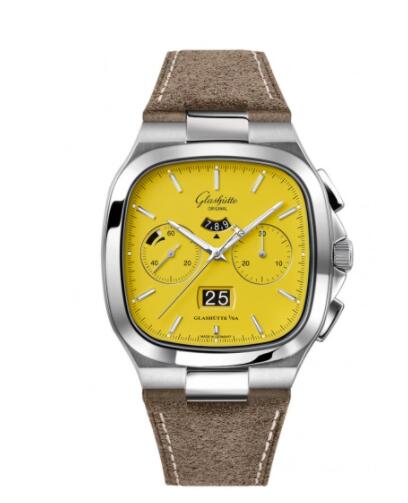 Glashütte Original Seventies Chronograph Panorama Date Yellow Nubuck Folding Copy Watch 1-37-02-07-02-35