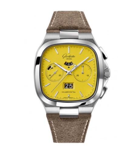 Glashütte Original Seventies Chronograph Panorama Date Yellow Nubuck Folding Copy Watch 1-37-02-07-02-55