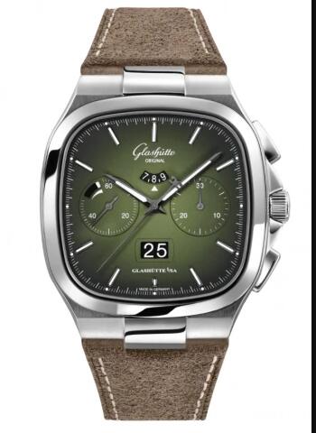 Replica Glashütte Original Seventies Chronograph Panorama Date Green Calf Folding Watch 1-37-02-09-02-62