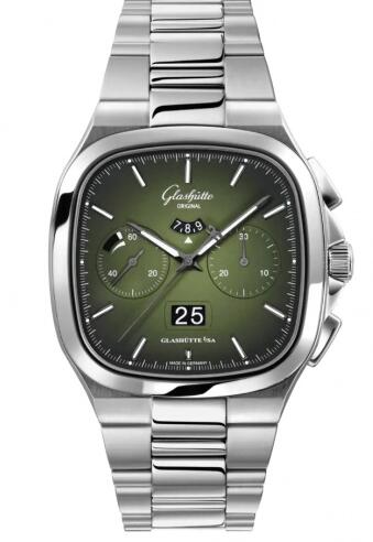 Replica Glashütte Original Seventies Chronograph Panorama Date Green Bracelet Watch 1-37-02-09-02-70