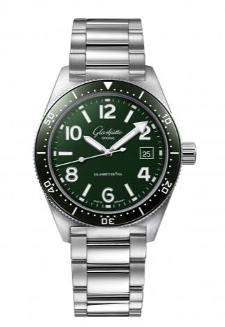 Glashütte Original SeaQ Date Stainless Steel Green Bracelet Replica Watch 1-39-11-13-83-70