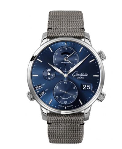 Glashuette Original Senator Cosmopolite Stainless Steel Blue Synthetic Replica Watch 1-89-02-05-02-36