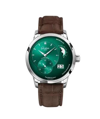 Replica Glashütte Original PanoMatic Lunar Stainless Steel Green Alligator Folding Watch 1-90-02-13-32-62