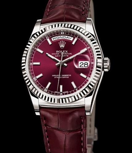 Rolex Watches Oyster Perpetual Day-Date 118139 White Gold - Cherry Dial - Alligator Bracelet Rolex Watches Oyster Perpetual Day-Date 118139 White Gold - Cherry Dial - Alligator Bracelet