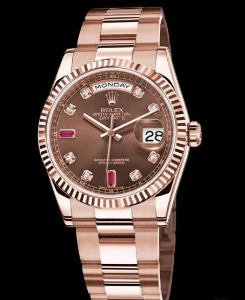 Replica Rolex Watch Rolex Day-Date Or Everose Oyster Perpetual 118235-73205 Everose Gold - Diamonds & Rubies Indexes