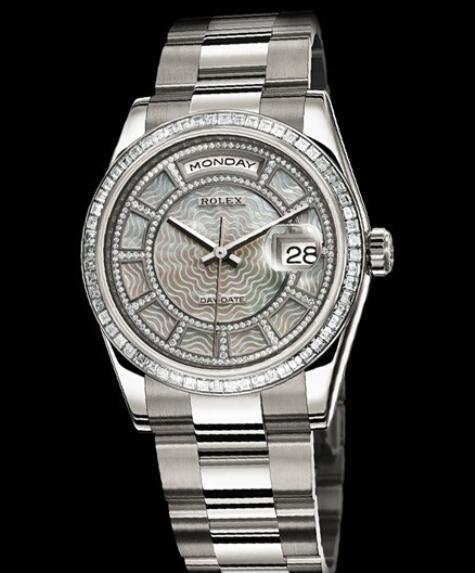 Replica Rolex Watch Rolex Day-Date 'Sertie' Oyster Perpetual 118399BR White Gold - Diamonds - White Mother-of-Pearl