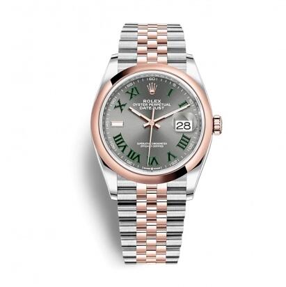 Rolex Datejust 36 Stainless Steel / Everose / Domed / Slate – Roman / Jubilee Replica Watch 126201-0029