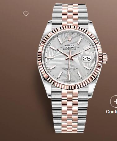 Rolex Datejust 36 Stainless Steel Everose Fluted Silver Palm Jubilee Fake Watch 126231-0031