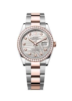 Replica Rolex Datejust 36 126281RBR-0026 Stainless Steel Everose Diamond Silver - Palm - Diamond Oyster Watch