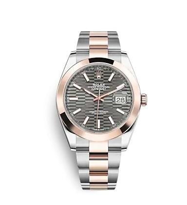 Rolex Datejust 41 Rolesor Everose Smooth Oyster Slate Fluted Replica Watch 126301-0019