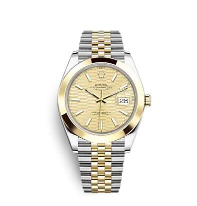 Rolex Datejust 41 Rolesor Yellow Smooth Jubilee Champagne Fluted Replica Watch 126303-0022