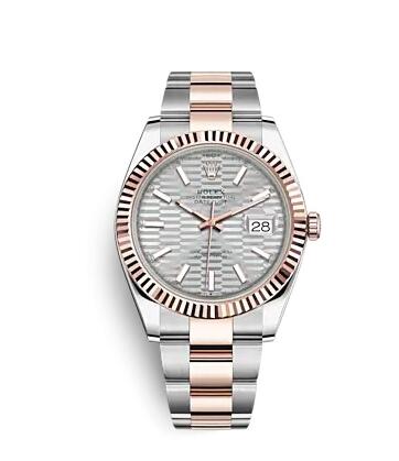 Rolex Datejust 41 Rolesor Everose Fluted Oyster Silver Fluted Replica Watch 126331-0017