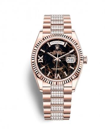 Rolex Day-Date 36 Everose Gold Fluted Eisenkiesel President-Diamond Replica Watch 128235-0042