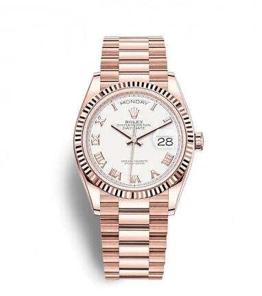 Fake Rolex Women Watch Day-Date 36 Oyster Perpetual 128235 Everose Gold - Diamond Indexes