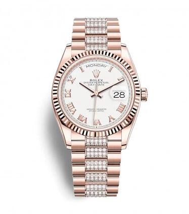Rolex Day-Date 36 Everose Gold Fluted White – Roman President-Diamond Replica Watch 128235-0053 Rolex Day-Date 36 Everose Gold Fluted White – Roman President-Diamond Replica Watch 128235-0053
