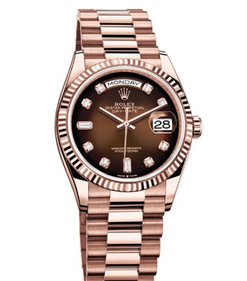 Fake Rolex Women Watch Day-Date 36 Oyster Perpetual 128235 Everose Gold - Diamond Indexes