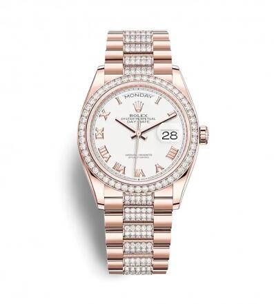 Rolex Day-Date 36 Everose Gold Diamond White – Roman President-Diamond Replica Watch 128345rbr-0055