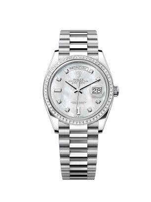 Replica Rolex Day-Date 36 Platinum 128396TBR-0005 Baguette MOP President Watch