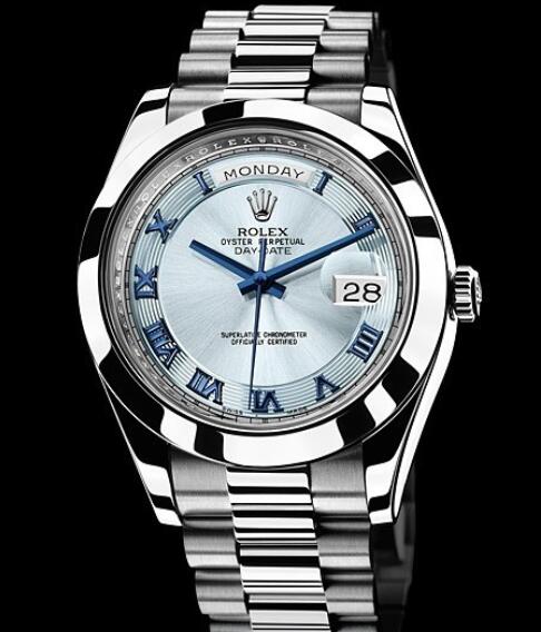 Rolex Replica Watch Oyster Perpetual Day-Date II 218206-83216 Platinum - Blue Dial