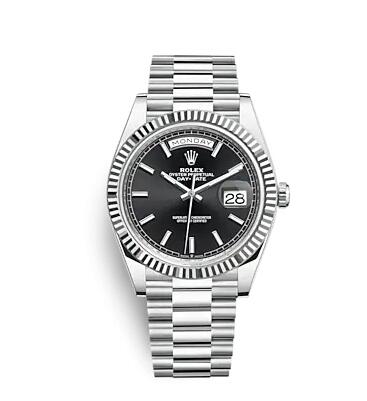 Rolex Day-Date 40 Platinum Fluted Black Replica Watch 228236-0003