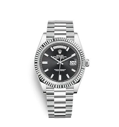 Rolex Day-Date 40 Platinum Fluted Black Baguette Replica Watch 228236-0004