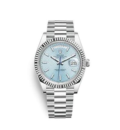 Rolex Day-Date 40 Platinum Fluted Ice Blue Replica Watch 228236-0005
