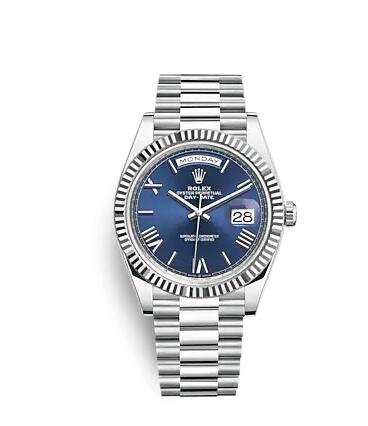 Rolex Day-Date 40 Platinum Fluted Blue Roman Replica Watch 228236-0007