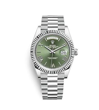 Rolex Day-Date 40 Platinum Fluted Green Roman Replica Watch 228236-0008