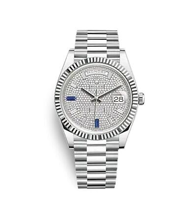 Rolex Day-Date 40 Platinum Fluted Paved Replica Watch 228236-0009