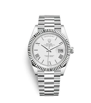 Rolex Day-Date 40 Platinum Fluted White Roman Replica Watch 228236-0010