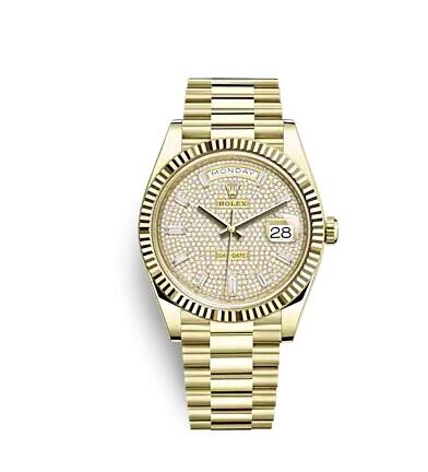 Rolex Day-Date 40 Yellow Gold Fluted Paved Replica Watch 228238-0054