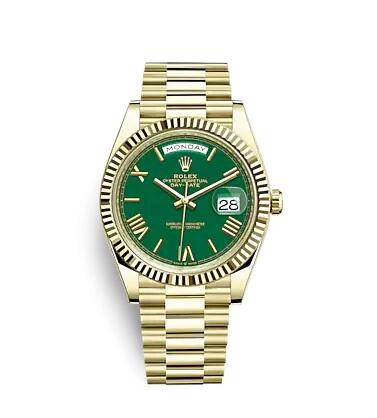 Rolex Day-Date 40 Yellow Gold Green Roman Replica Watch 228238-0061