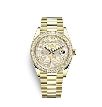 Rolex Day-Date 40 Yellow Gold Diamond Paved Replica Watch 228348RBR-0037