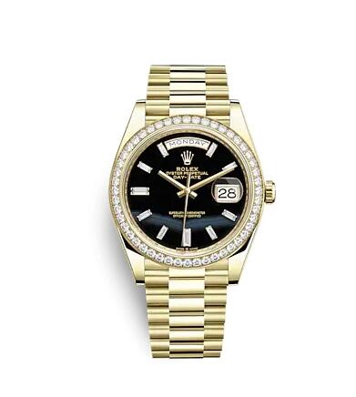 Rolex Day-Date 40 Yellow Gold Diamond Onyx Replica Watch 228348RBR-0039