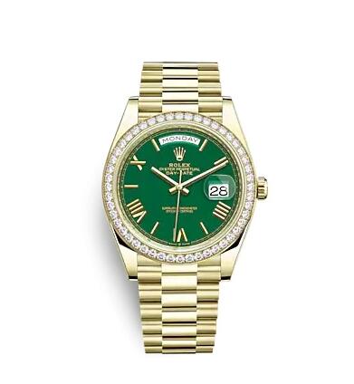 Rolex Day-Date 40 Yellow Gold Diamond Green Roman Replica Watch 228348RBR-0040