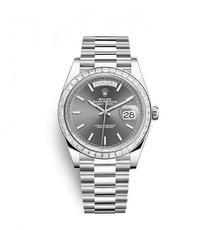 Rolex Day-Date 40 Platinum Baguette Grey Replica Watch 228396tbr-0031